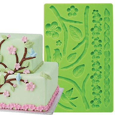 Sher Cake Decoration Tools Nature Plum Branch Flower Fondant and Gum Paste Mould Cake Border Silicone Mold