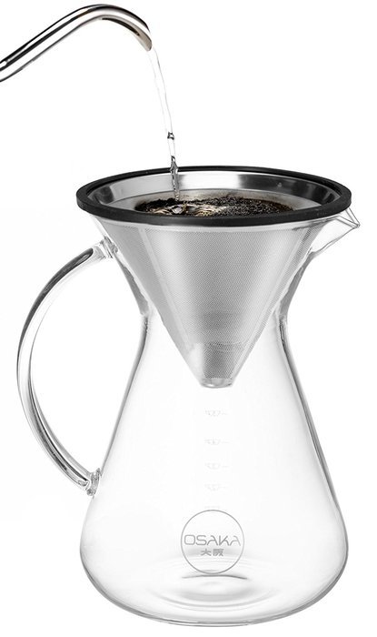 Osaka Pour Over Coffee Brewer - Beautiful Glass Carafe with Stainless Steel Cone Filter. "Kiyomizu-Dera" (20 oz) N4