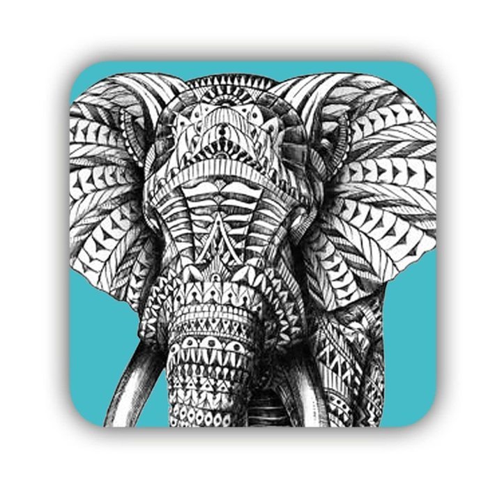Generic Coaster Mdf Apparent Print Colorful Elephant Drawing 2 N7