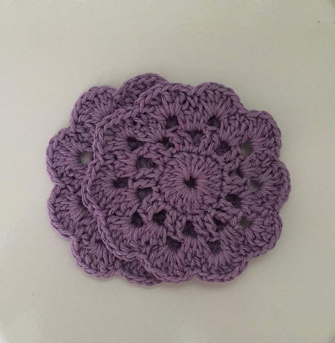 Crochet Purple Cotton Flower Coaster Set Of 2