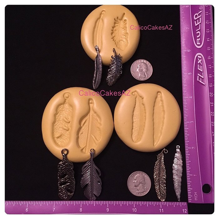 Feather Fondant Mold Set 3 Molds 6 Designs Chocolate Candy Gumpaste Soap Resin Clay
