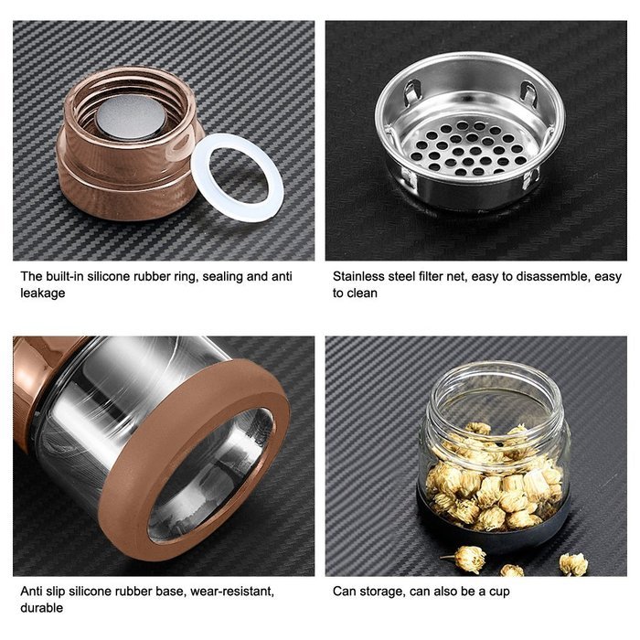 Tea Infuser/Tea Tumbler Water Bottle W/ Stainless Steel Loose Leaf Strainer Filter &Spill-Proof Lid-Eco Borosilicate... N9