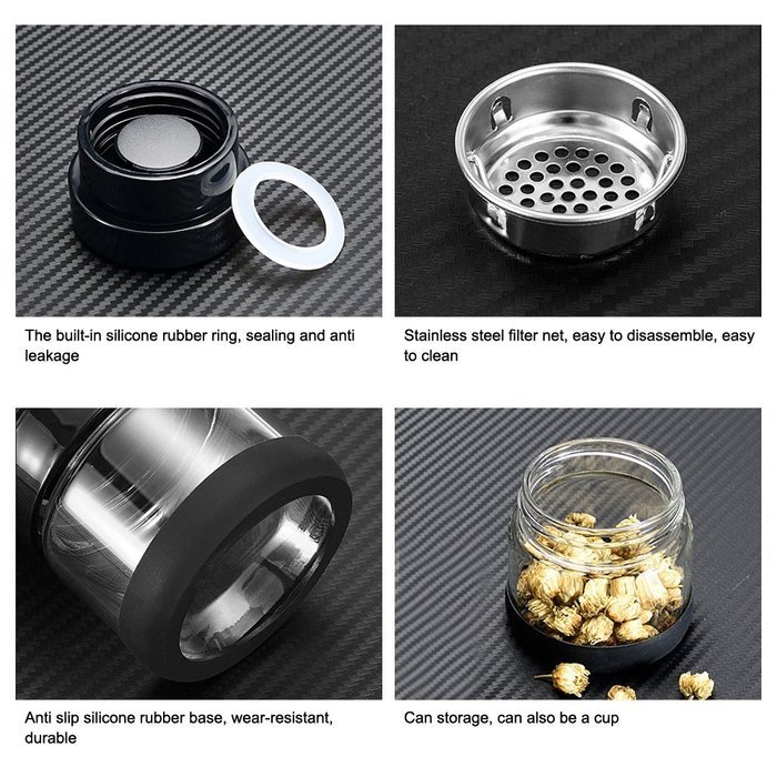 Tea Infuser/Tea Tumbler Water Bottle W/ Stainless Steel Loose Leaf Strainer Filter &Spill-Proof Lid-Eco Borosilicate... N12