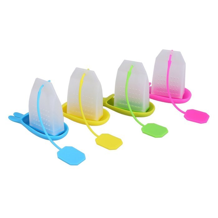 Angelbubbles Tea Infuser Silicone Strainer + Steeper + Teabag Coaster (4 Colors/Pack) N7