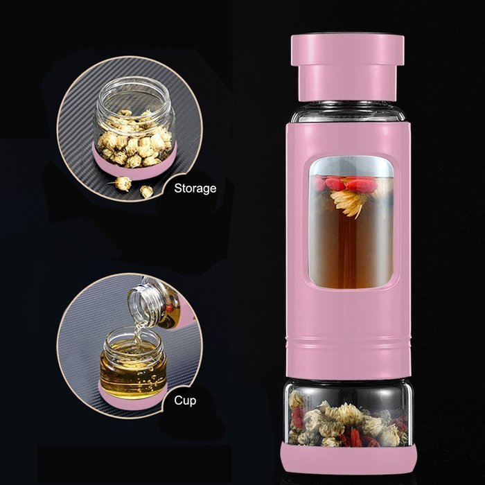 Tea Infuser/Tea Tumbler Water Bottle W/ Stainless Steel Loose Leaf Strainer Filter &Spill-Proof Lid-Eco Borosilicate... N15
