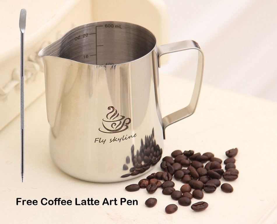 Fly Skyline Stainless Steel 14oz Milk Frothing Pitcher, Measurements Inside the Pitcher While Enjoying Precise... N4