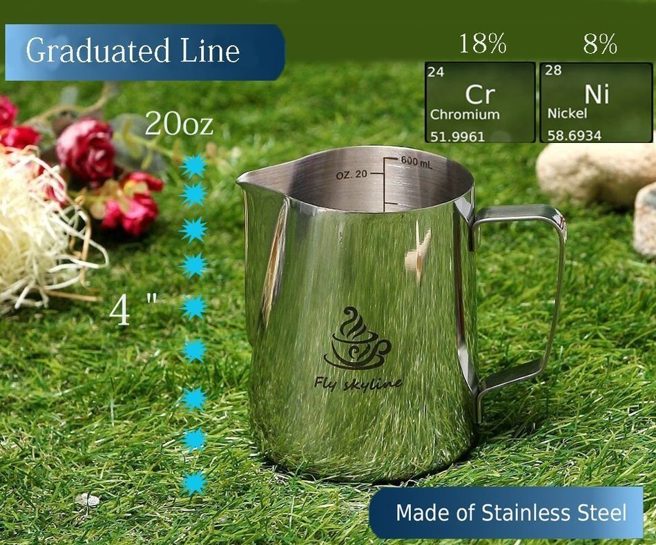 Fly Skyline Stainless Steel 14oz Milk Frothing Pitcher, Measurements Inside the Pitcher While Enjoying Precise... N5
