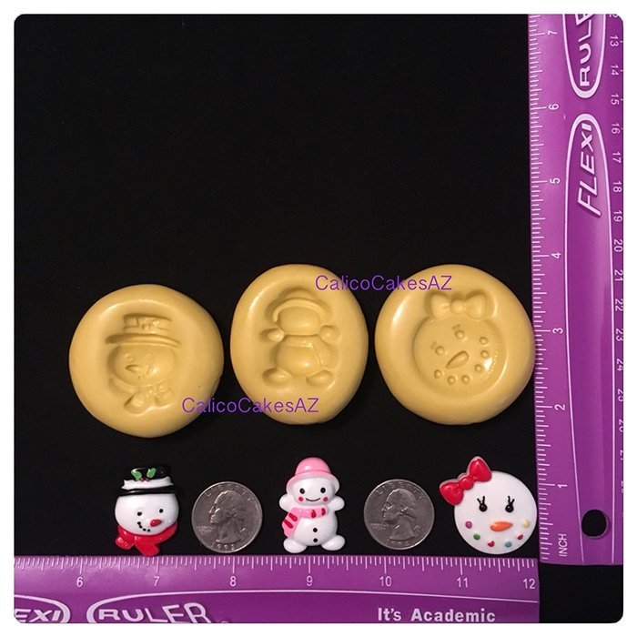 3 Snowman Fondant Mold Set Chocolate Candy Gumpaste Soap Resin Clay