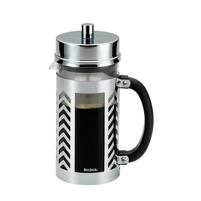 BonJour Coffee Glass and Stainless Steel French Press, 33.8-Ounce, Chevron N3