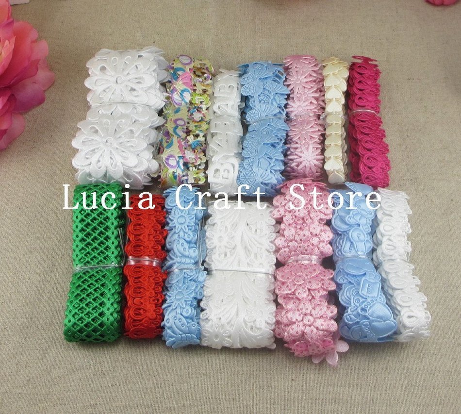 2x12yards/lot Random Lace Trim Embellishment Flower Ribbon Sewing Craft DIY Garment & Home Decoration N2