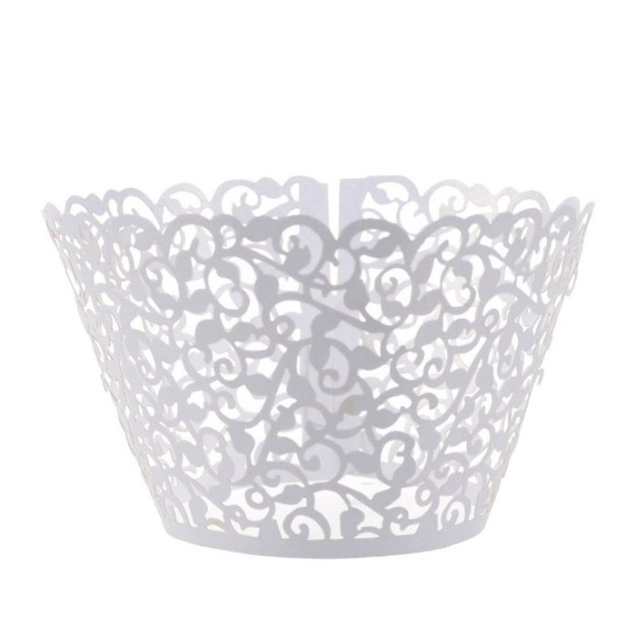 Ehonestbuy 24pcs Flower Vine Filigree Cupcake Wrapper Wraps Cases Liner Wedding Party Cake Decoration (White) N3