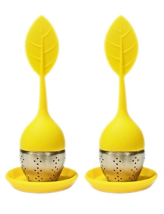 Set of 2 Tea Infuser Leaf Strainer Handle with Steel Ball Silicone Leaf Lid (Purple) N3