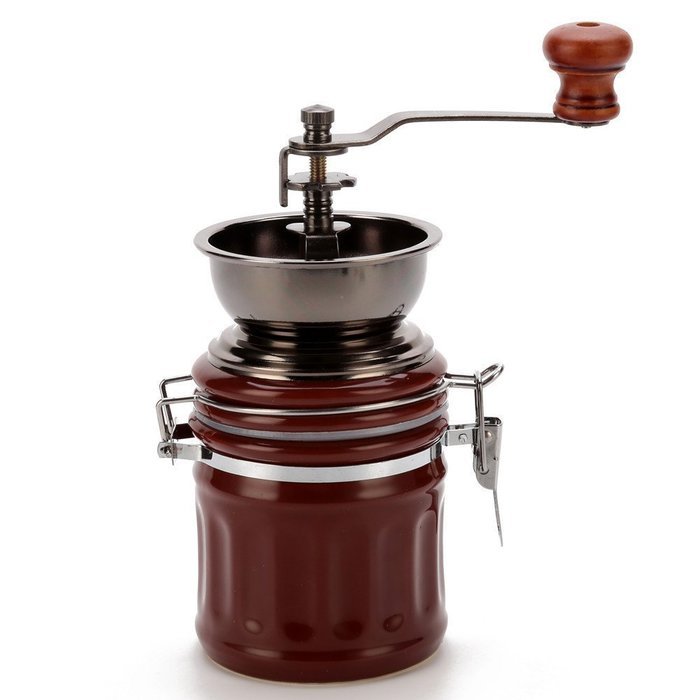 3E Home Manual Canister Ceramic Burr Coffee Mill Grinder, Stainless Steel Top and Ceramic Body N6