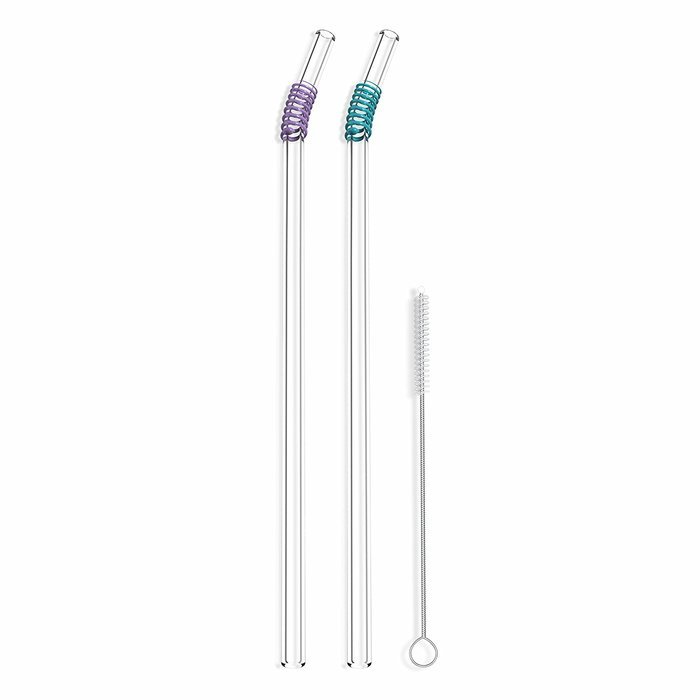 Hummingbird Glass Straws with Cleaning Brush (2 Pack), 8" x 9.5mm, Blue N34