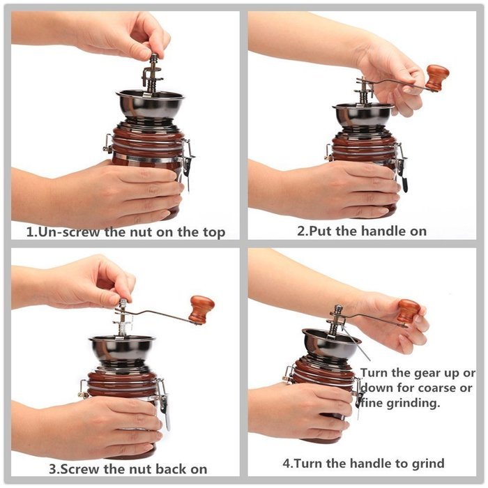 3E Home Manual Canister Ceramic Burr Coffee Mill Grinder, Stainless Steel Top and Ceramic Body N8