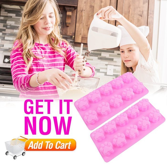 Dog Paws Mold | 2 pcs Adorable Mini Paw-shaped 10 Cavities Baking Mold Non Stick Non-toxic Soft Silicone Heat... N6