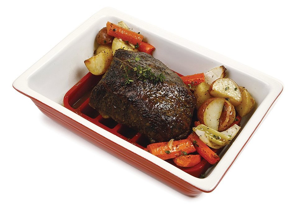 Norpro Red Nonstick Silicone Roasting Roast Turkey Chicken Pork Fish Rack Trivet N4