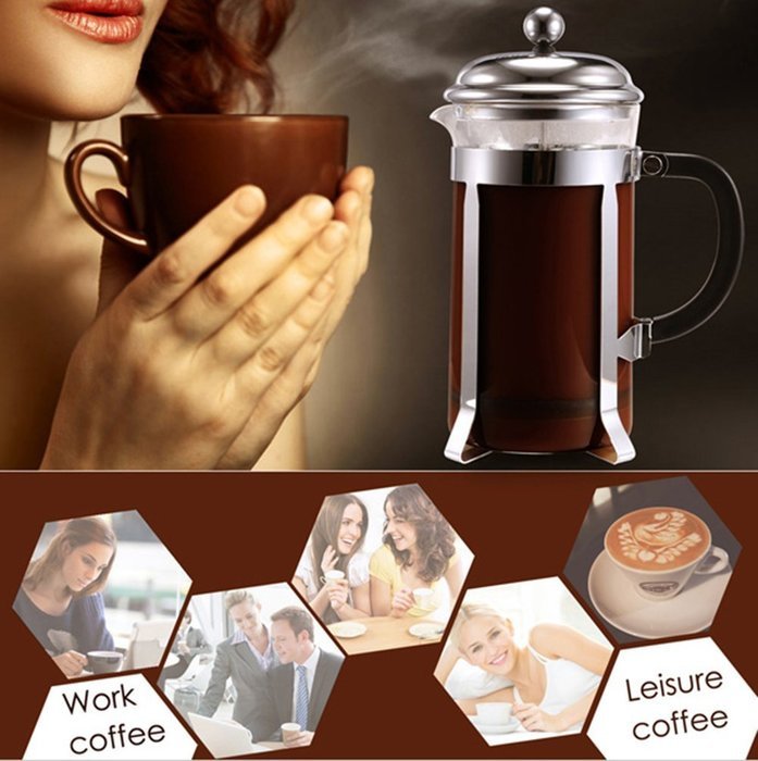 AOWIN Double Wall Stainless Steel French Coffee Maker--8 Cup/4 Mug (1 liter, 34 oz) N5
