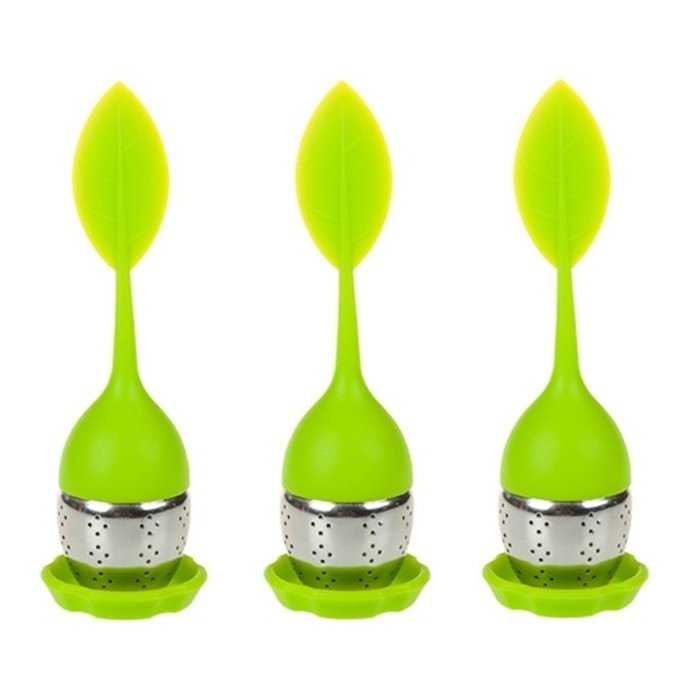Huayoung 3-pcs Leave-shaped Silicone & Stainless Steel Tea Infusers Useful Tea Filters (Orange) N8