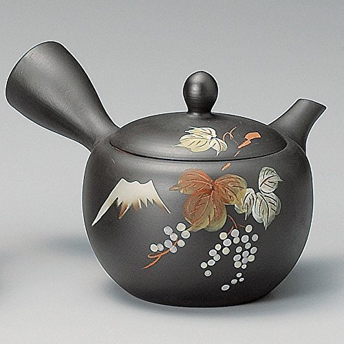 Yamakiikai Tokoname Black Kyusu(Japanese teapot) Japanese Leafs pattern with a strainer 290cc M542 from Japan