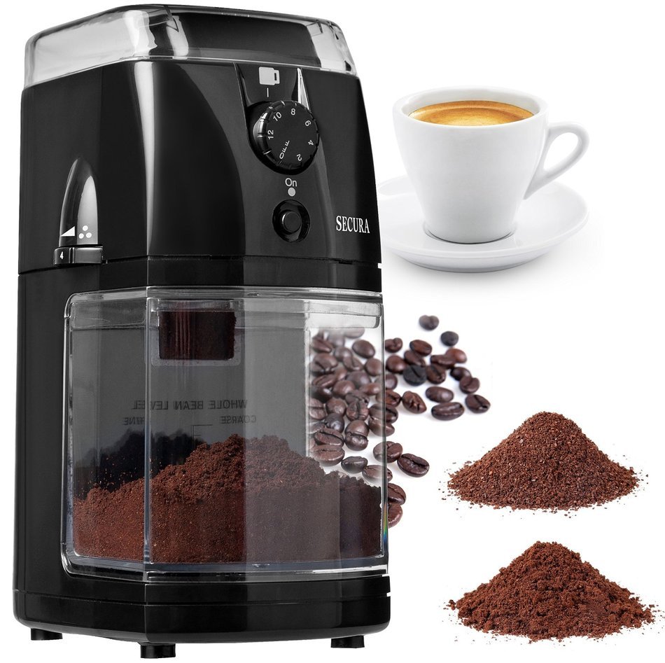 Secura SCG-903B Automatic Electric Burr Coffee Grinder Mill, Black