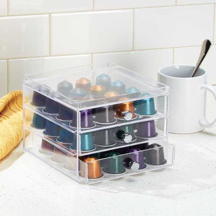 InterDesign Single Serve Coffee Pod Holder for Kitchen Pantry, Countertops - Holds 27 Capsules, Clear N15