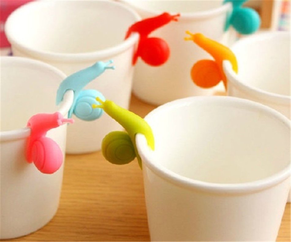 Moolecole Tea Infuser Label For Hanging Tea Bag Environmental Silicone Snails Clip (Six Colors, Set of 6, 1 Set)