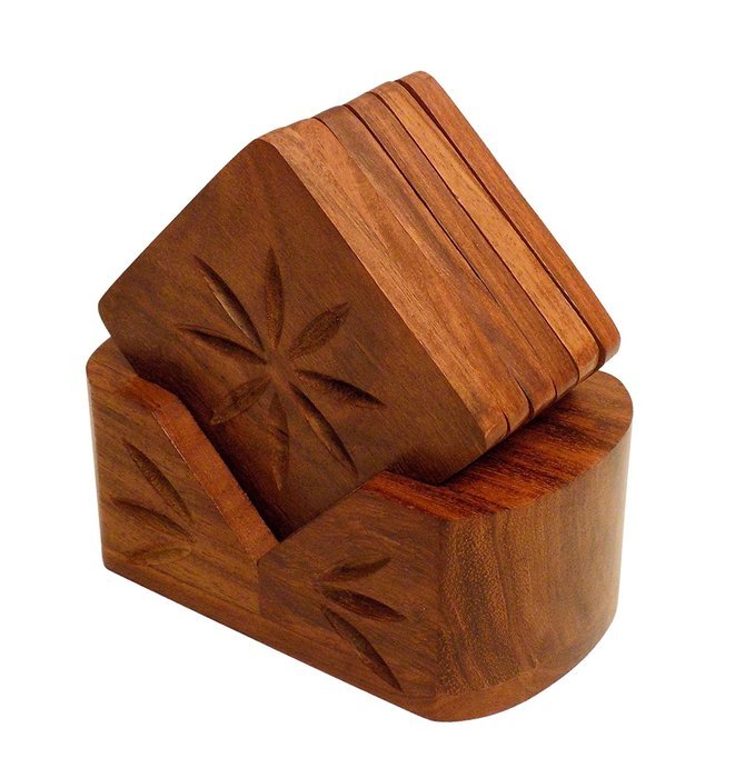 Crafts'man Handmade Beautiful Retro Wood Coaster Set N3