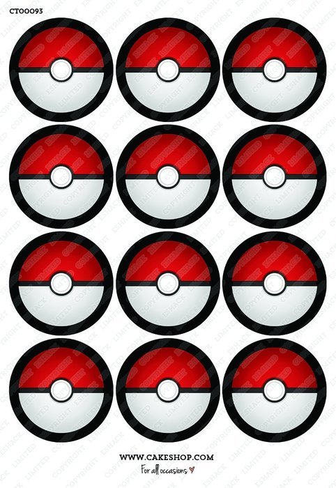 Cakeshop 12 x PRE-CUT Pokemon Pokeballs Edible Cake Toppers - Premium Wafer Paper