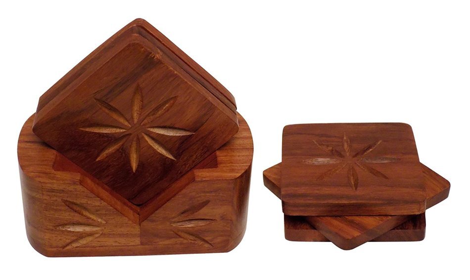 Crafts'man Handmade Beautiful Retro Wood Coaster Set N5