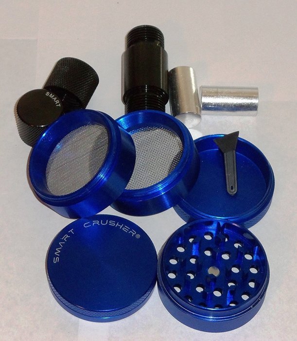 SMART CRUSHER&reg; Blue 5 Piece 2" NEW Design Herb - Pollen Coffee Grinder combo free pollen scrapper N2