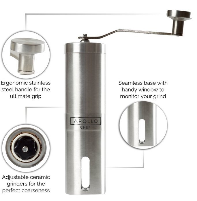 Apollo Chef Stainless Steel Manual Coffee Grinder and Mill N4