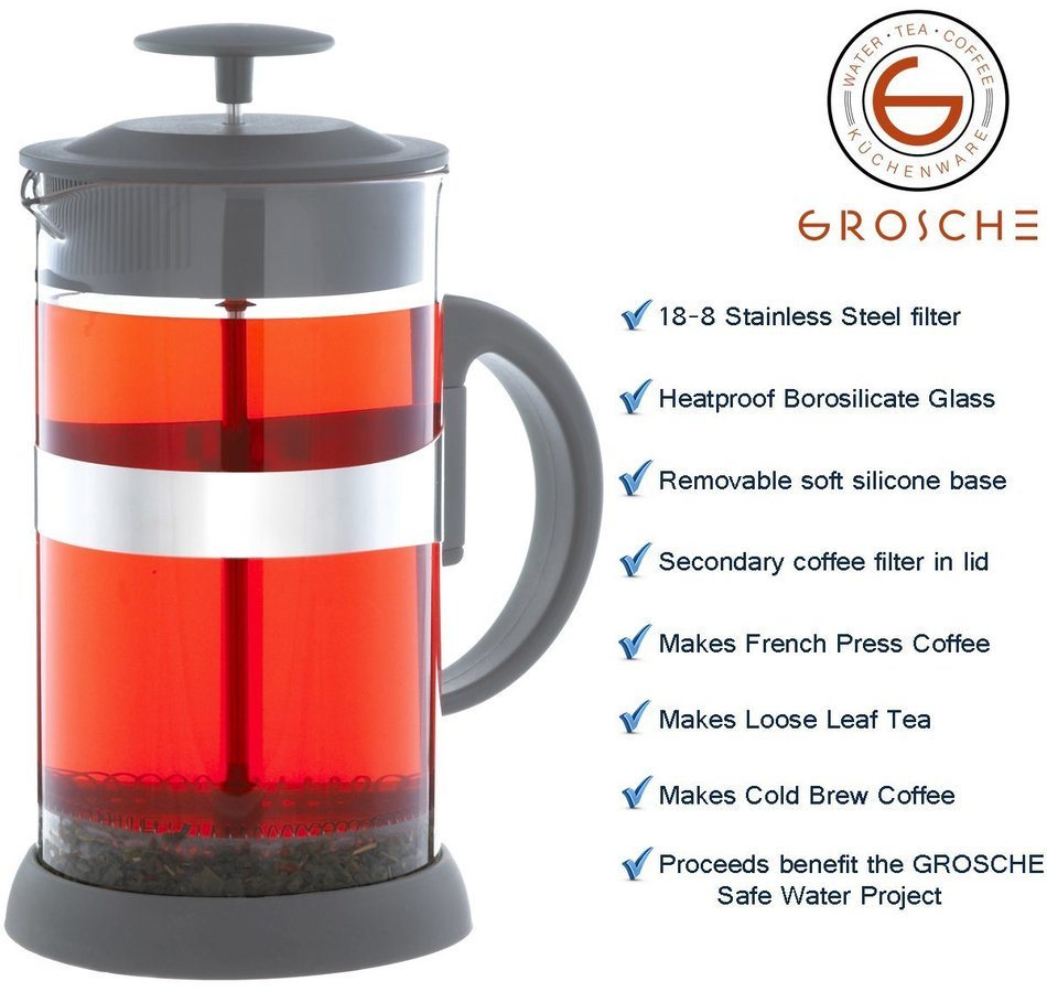 Grosche Zurich Glass French Press Small (350ml - 11.8oz) Purple N22