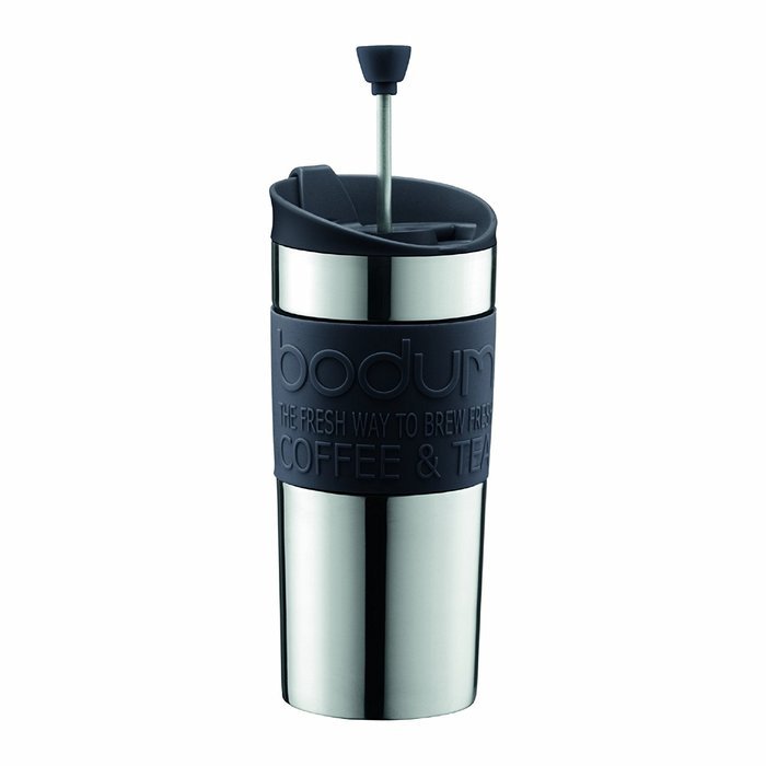 Bodum Coffee Travel Press With Extra Lid Stainless Steel - Black - 0.35 L, 12 Oz N6