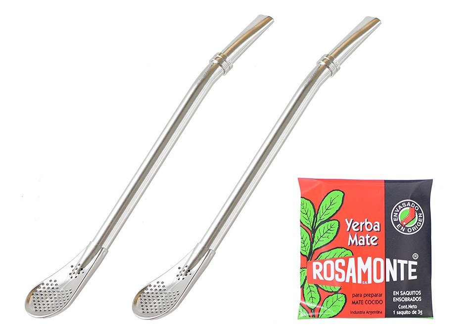 (2) HerbaFlow HerbaMax Stainless Steel Yerba Mate Bombilla Straws with Cruz de Malta tea sample