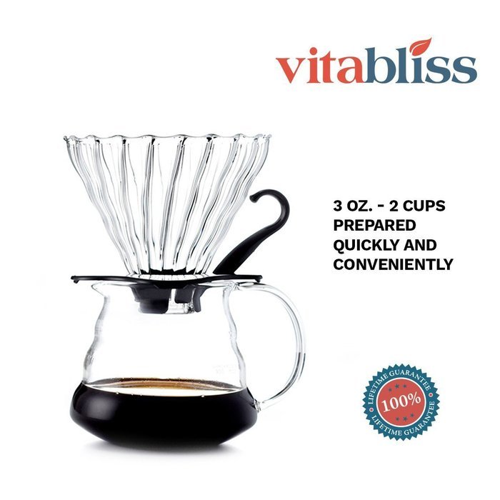Coffee Dripper &ndash; Vitabliss Glass Coffee Brewer Maker Cone of 3 oz. with Paper Filters N2