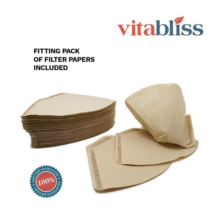 Coffee Dripper &ndash; Vitabliss Glass Coffee Brewer Maker Cone of 3 oz. with Paper Filters N3