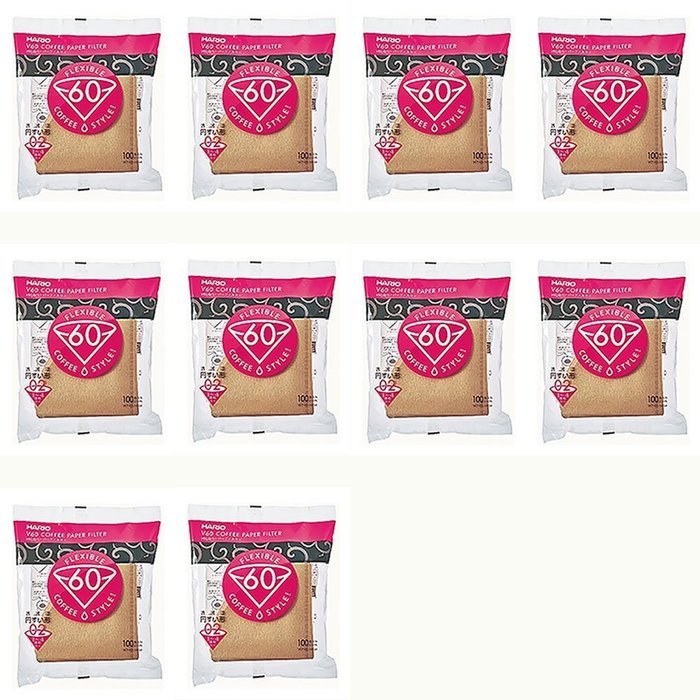 10 X Hario 02 100-Count Coffee Natural Paper Filters, 10-Pack Value Set (Total of 1000 Sheets)