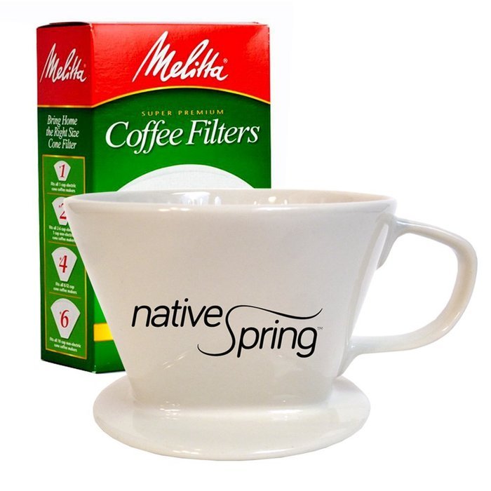 Native Spring Ceramic Coffee Pour Over Dripper Single Serve Gift Pack Includes Melitta Filters N3
