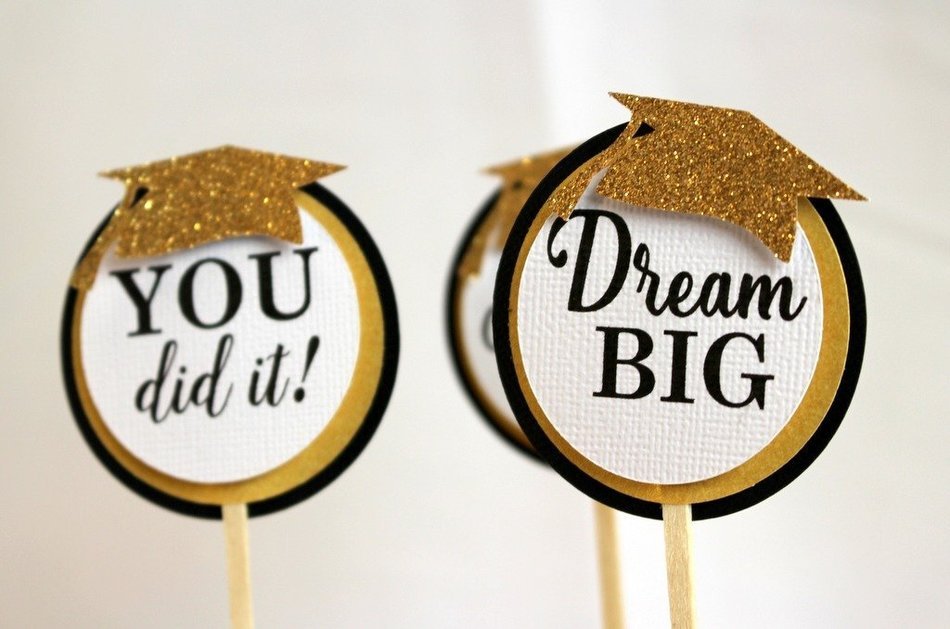 All About Details Black & Gold Graduation Cupcake Toppers