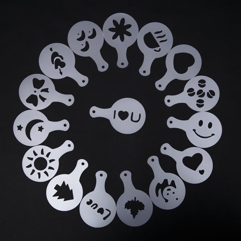 16 Pcs Coffee Stencils For Latte Art Coffee Decorating - Cookie