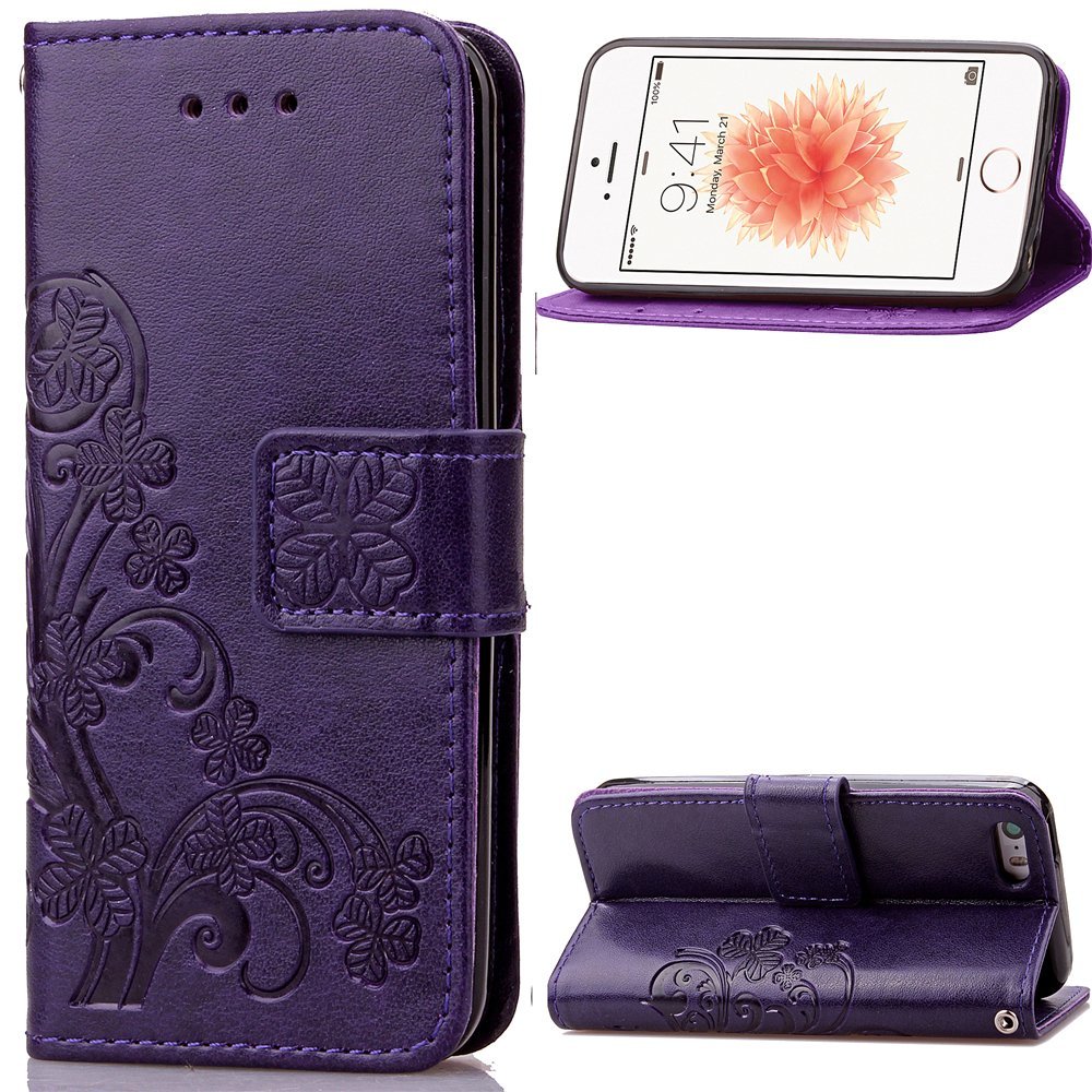 Iphone 5c Case Iphone 5c Wallet Casephezen Four Leaf Clover Flower Design Pu Leather Wallet 0786