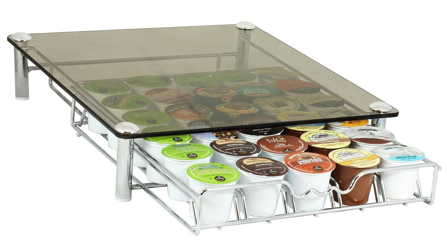 Crystal Clear Glass Kcup Storage Drawer Holder for 30 Kcup Pods By