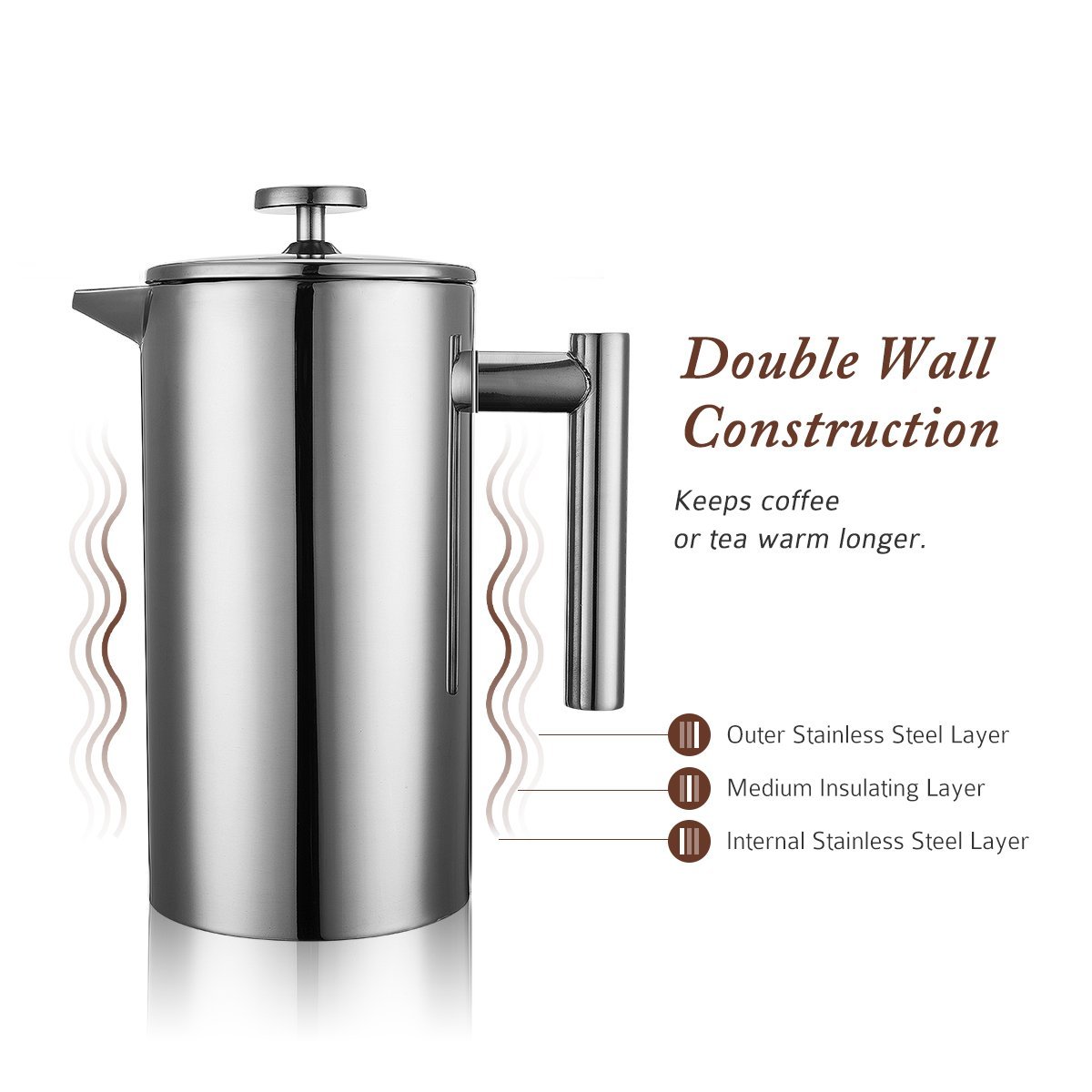 Cymas Double Wall Stainless Steel French Coffee Press,French Press