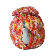 Teapot Cozy with Yellow birds and Orange, Red paisley on white for a 5-8 cup teapot #307 N2