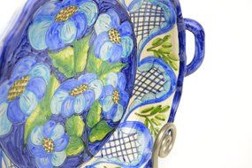 Hand-Painted Ceramic Pie Dish, Mediterranean Blue and Green N4