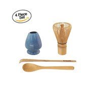 BambooMN Brand - Matcha Green Tea Whisk Set - Whisk + Scoop + Tea Spoon + Black Whisk Holder N16