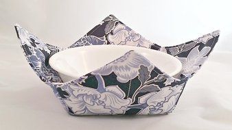 Microwave Bowl Cozy Crowded Flowers Blue &amp; Navy N2