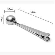 Oak-Pine Silver Stainless Steel Ground Coffee Tea Measuring Spoon with Bag Seal Clip Inspired Kitchenware N3
