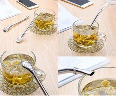 RECHERE Stainless Steel Yerba Mate Tea Bombilla Gourd Drinking Straw Filter Set of 2